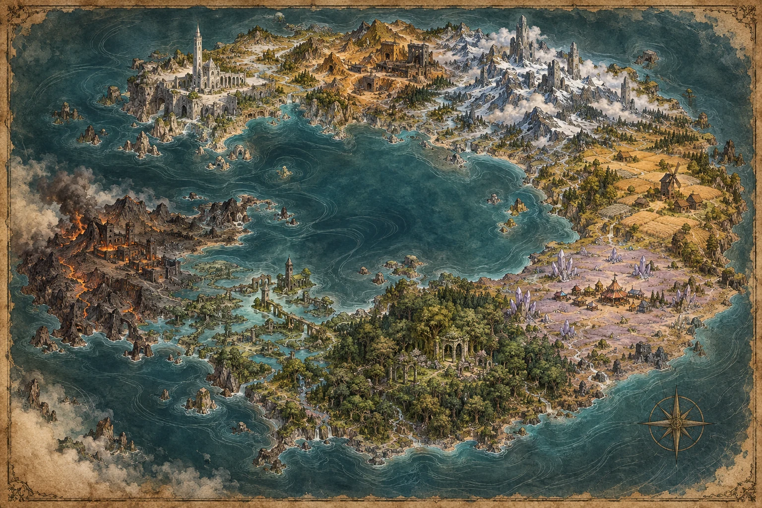 The in-game atlas of Septagrave’s seven regions and connecting roads.